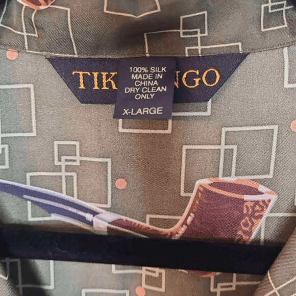 Tikibongo Men's 100% Silk Short Sleeve Collared Smoking Shirt sz XL Green - Picture 2 of 5